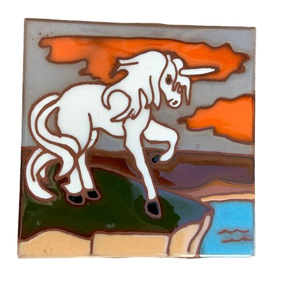 Unicorn edilgres Tile Wall Art Colorful Hanging Decor Made In Italy - Picture 1 of 4